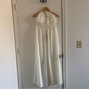 NWT Lilbetter White Crochet Halter Maxi Dress Size Large Boho